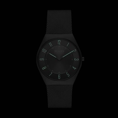 Grenen Ultra Slim Two Hand Charcoal Stainless Steel Mesh Watch