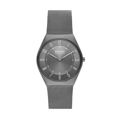 Grenen Ultra Slim Two-Hand Charcoal Stainless Steel Mesh Watch