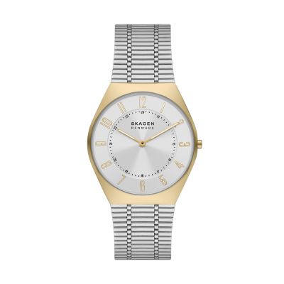 Grenen Ultra Slim Two-Hand Silver Stainless Steel Mesh Watch