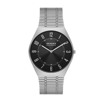 Grenen Ultra Slim Two Hand Silver Stainless Steel Mesh Watch