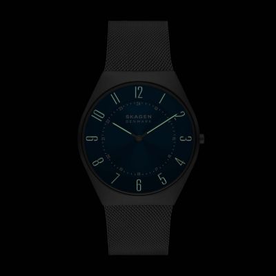 Grenen Ultra Slim Two-Hand Charcoal Stainless Steel Mesh Watch