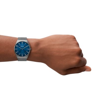 Grenen Ultra Slim Two-Hand Charcoal Watch Steel - Skagen SKW6829 Stainless Mesh