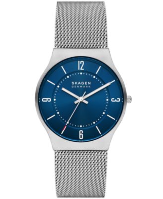 Grenen Three-Hand Silver Stainless Steel Mesh Watch