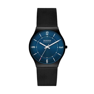 Grenen Three-Hand Midnight Stainless Steel Mesh Watch - SKW6831