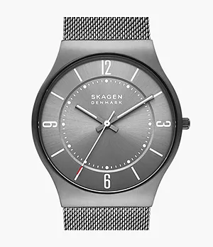 Grenen Three-Hand Charcoal Stainless Steel Mesh Watch