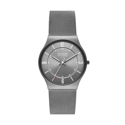 Grenen Three-Hand Charcoal Stainless Steel Mesh Watch