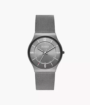 Grenen Three-Hand Charcoal Stainless Steel Mesh Watch