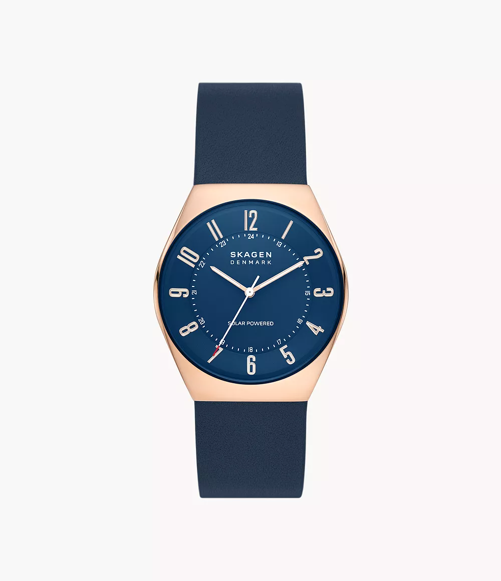 Skagen Men’s Grenen Solar-Powered Ocean Blue Leather Watch