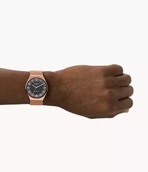 Grenen Solar-Powered Rose Gold Stainless Steel Mesh Watch