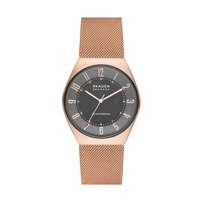 Grenen Solar-Powered Rose Gold Stainless Watch Mesh Steel SKW6835 - Skagen