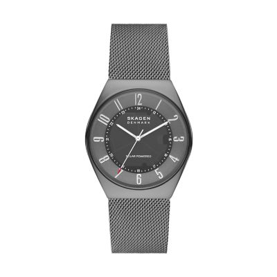 Skagen Men's Grenen Solar-Powered Stainless Steel Mesh Watch - Charcoal
