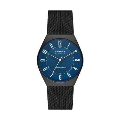 Grenen Solar-Powered Midnight Stainless Steel Mesh Watch - SKW6837