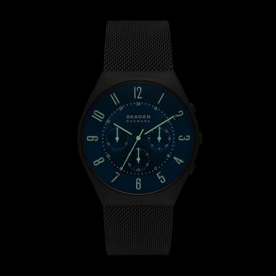 Grenen Chronograph Midnight Stainless Mesh - Skagen Steel SKW6841 Watch