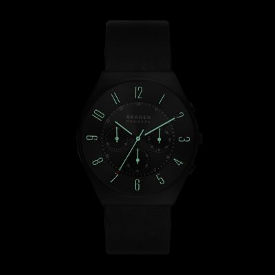 - Midnight Skagen Leather Chronograph Grenen Watch SKW6843