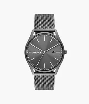Holst Three-Hand Date Charcoal Stainless Steel Mesh Watch