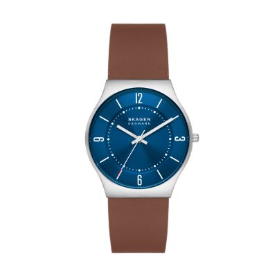 Skagen Mens Grenen Three-Hand Leather Watch - Espresso 88$