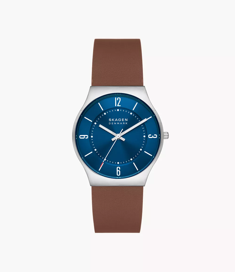 Skagen Unisex Grenen Three-Hand Espresso Leather Watch
