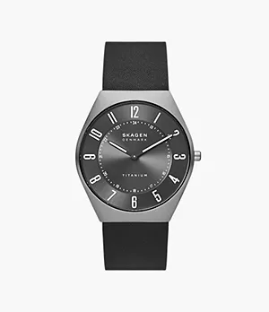 Skagen Limited Edition Uhr Grenen Ultra Slim 2-Zeiger-Werk Titan Leder schwarz
