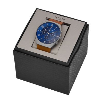 Skagen Grenen 限定モデル チタニウム クロノグラフ レザーウォッチ-