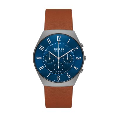 Skagen Grenen 限定モデル チタニウム クロノグラフ レザーウォッチ-