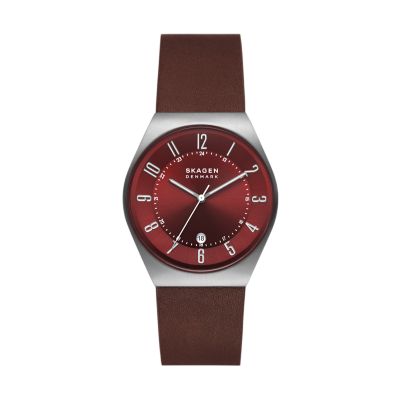 Skagen GRENEN 三針デイト チェリーウッド レザーウォッチ SKW6856