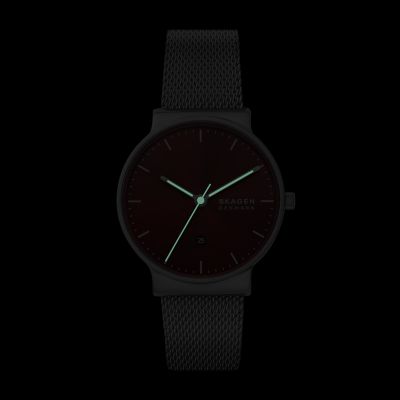 Skagen ANCHER 三針デイト チャコール ステンレススチール メッシュ