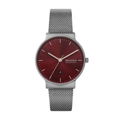 Skagen ANCHER 三針デイト チャコール ステンレススチール メッシュウォッチ