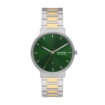 Skagen ANCHER 三針デイト ツートーン ステンレススチールウォッチ