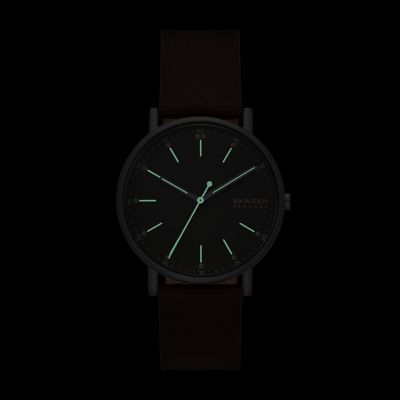 - Wood Signatur SKW6860 Watch Three-Hand Cherry Skagen Skagen Leather