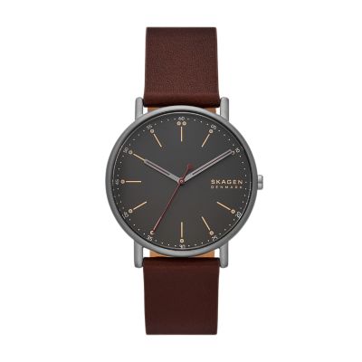 SKAGEN SIGNATUR 三針 チェリーウッド レザーウォッチ- レッド