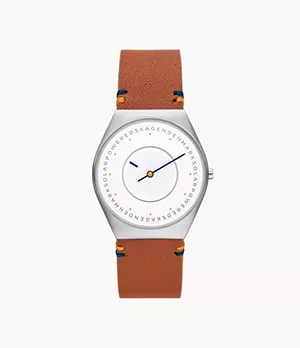 Grenen Solar Halo Light Brown Leather Watch