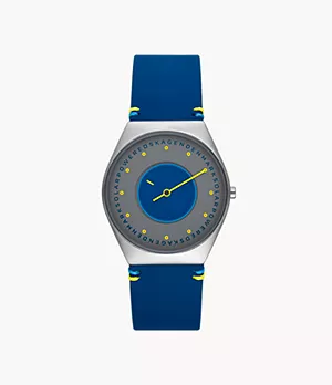 Grenen Solar Halo Ocean Blue Leather Watch