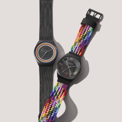 Uhr Grenen Solar-Powered Pride Limited Edition 3-Zeiger-Werk Milanaise  Edelstahl nachtschwarz SKW6876 - Skagen