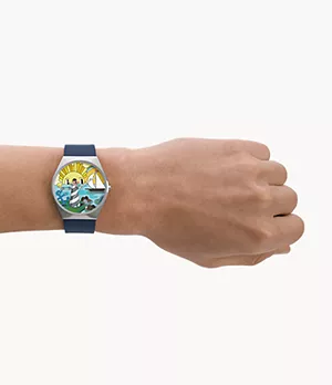 Skagen x Jeremyville Grenen Limited Edition Three-Hand Ocean Blue Leather Watch