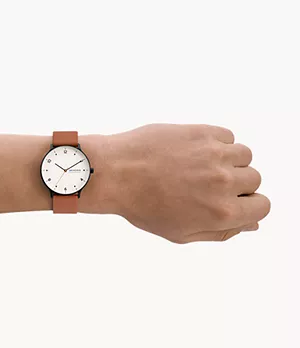 Riis Three-Hand Medium Brown Leather Watch