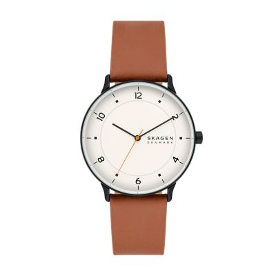Riis Three-Hand Medium Brown Leather Watch