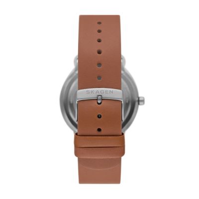 offiziell online Riis Three-Hand Medium Brown Skagen Leather SKW6885 Watch 