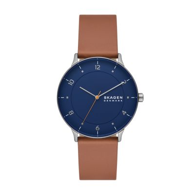 Photos - Wrist Watch Skagen Men's Riis Three-Hand Medium Brown Leather Watch SKW6885 