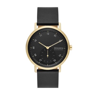 Skagen black 2025 and gold watch