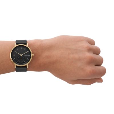 Skagen black hotsell leather watch