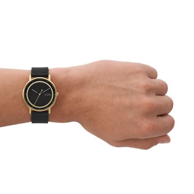 Signatur Three-Hand Black Leather Watch