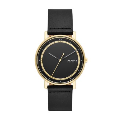 Signatur Three-Hand Black Leather Watch