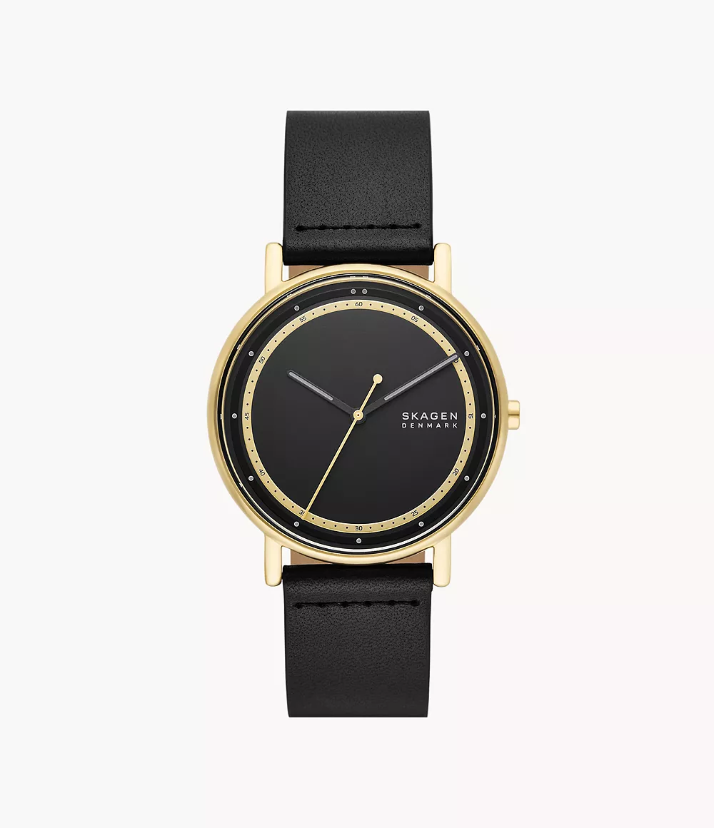 Skagen Unisex Signatur Three-Hand Black Leather Watch
