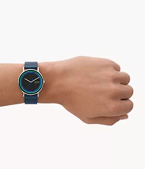 Signatur Three-Hand Blue Leather Watch