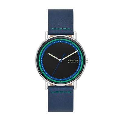 Signatur Three-Hand Blue Leather Watch