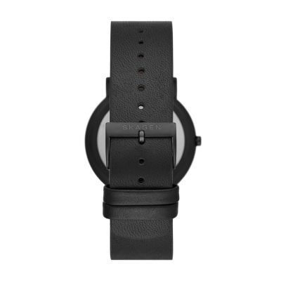 Signatur black shop leather watch skagen