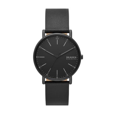 Signatur Three-Hand Black Leather Watch SKW6902 Skagen 