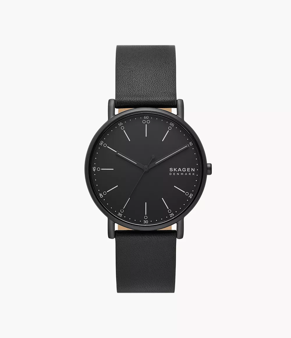 Skagen Men’s Signatur Three-Hand Black Leather Watch