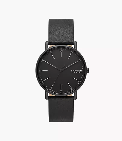 Signatur Three-Hand Black Leather Watch SKW6902 - Skagen