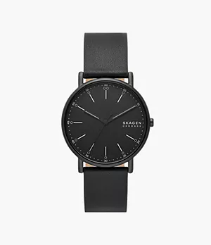 Uhr Signatur 3-Zeiger-Werk Leder schwarz